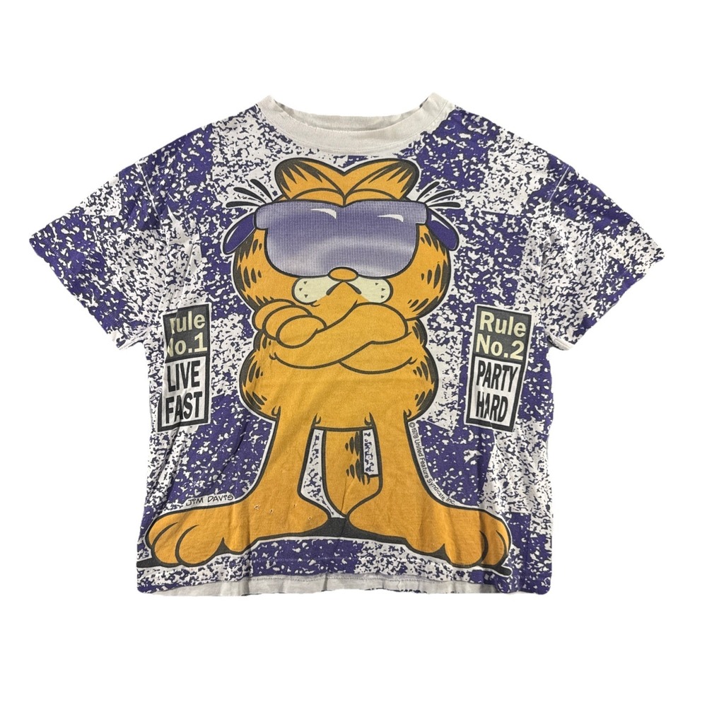Vintage Garfield All Over Print T-Shirt Men's Large Front & Back Cat Cartoon‎